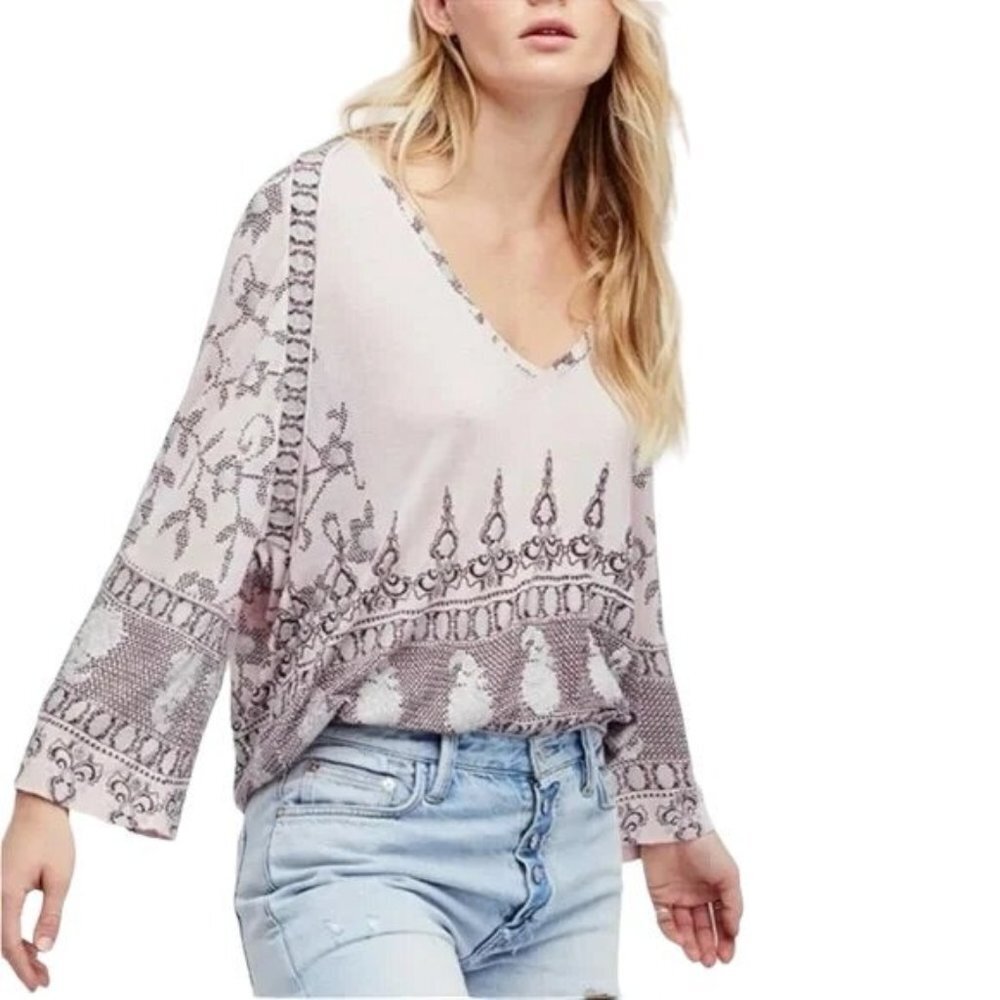 Free People Medallion Pastel Purple Linen Blouse